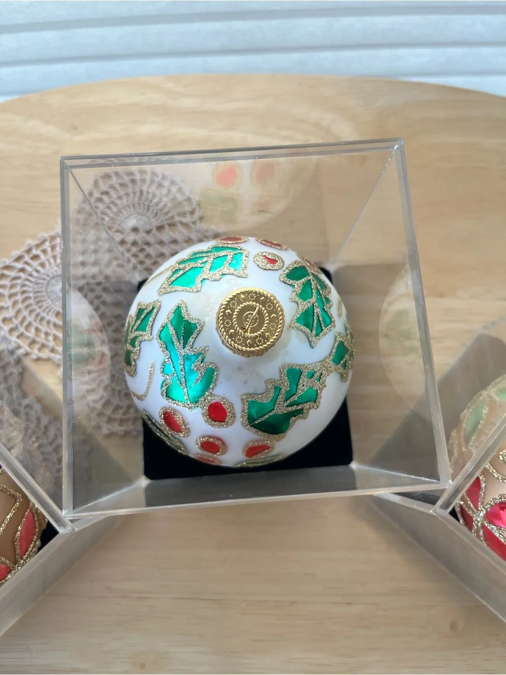 Decorative Red and Gold Glass Bowl with Embellished Ornaments